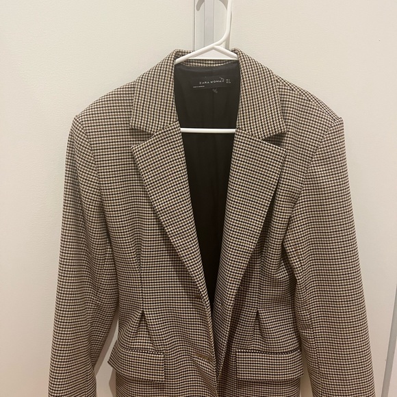 Zara Brown and Black Houndstooth Blazer women’s S - Picture 2 of 11